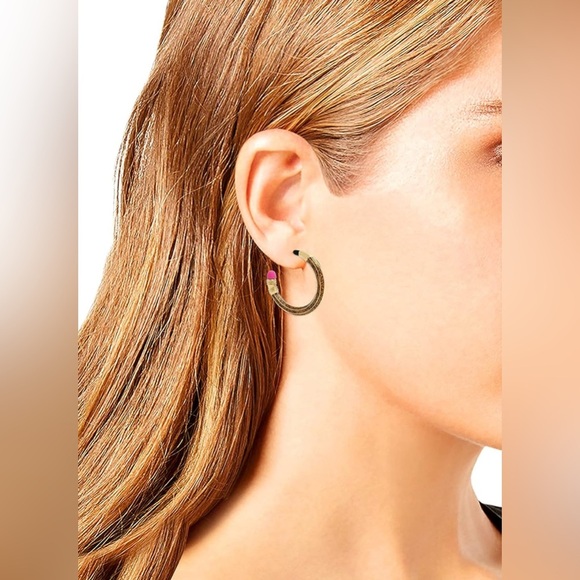 *NWT* Betsey Johnson Gold Glitter Pencil Hoop Earrings & Hinged Bracelet Set - Picture 5 of 6